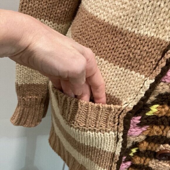 Anthropologie Cardigan with Stripes & Crochet Details Size Small Beige/Tan - Picture 11 of 14